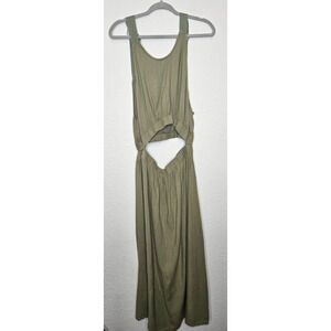 Womens Midi Dress Medium Green Sleeveless Cutout Waist Low Back Boho Beach Gauzy